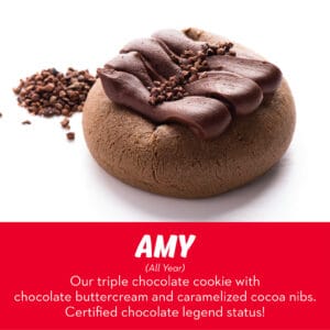 Triple chocolate cookie with chocolate buttercream and caramelized cocoa nibs from RubySnap Bakery. Deep, rich, and truly legendary chocolate flavor.