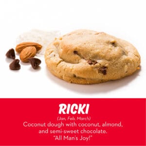 Coconut cookie with almond and semi-sweet chocolate from RubySnap Bakery. Rich, chewy, and tropical-inspired, a coconut lover’s dream.