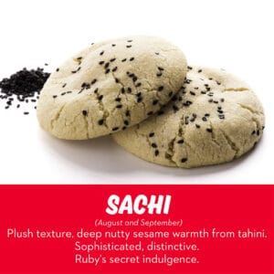 Sesame tahini cookie from RubySnap Bakery with plush texture and deep nutty warmth. Sophisticated, distinctive flavor with soft, irresistible bite.