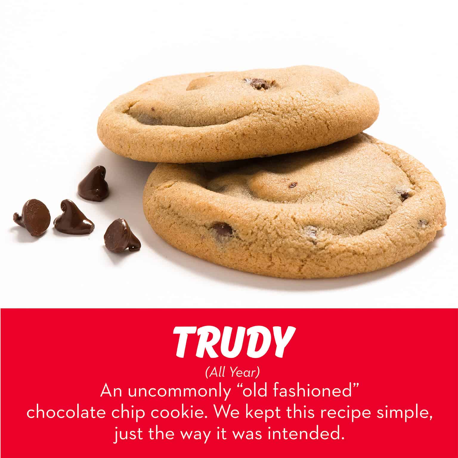 Old-fashioned chocolate chip cookie with semi-sweet chocolate and a hint of cinnamon from RubySnap Bakery. Simple, nostalgic, and timelessly good.