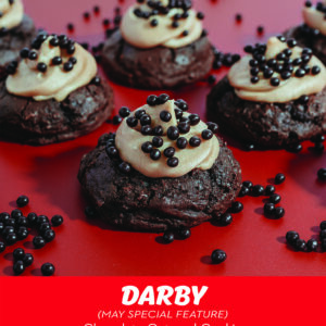 A RubySnap cookie. Chocolate oatmeal cookie with peanut butter cream cheese frosting