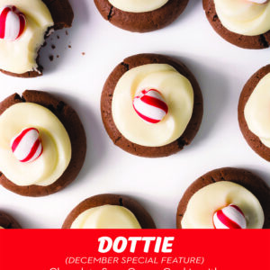 RubySnap Dottie cookie. Cakey chocolate sour cream cookie topped with a peppermint buttercream.