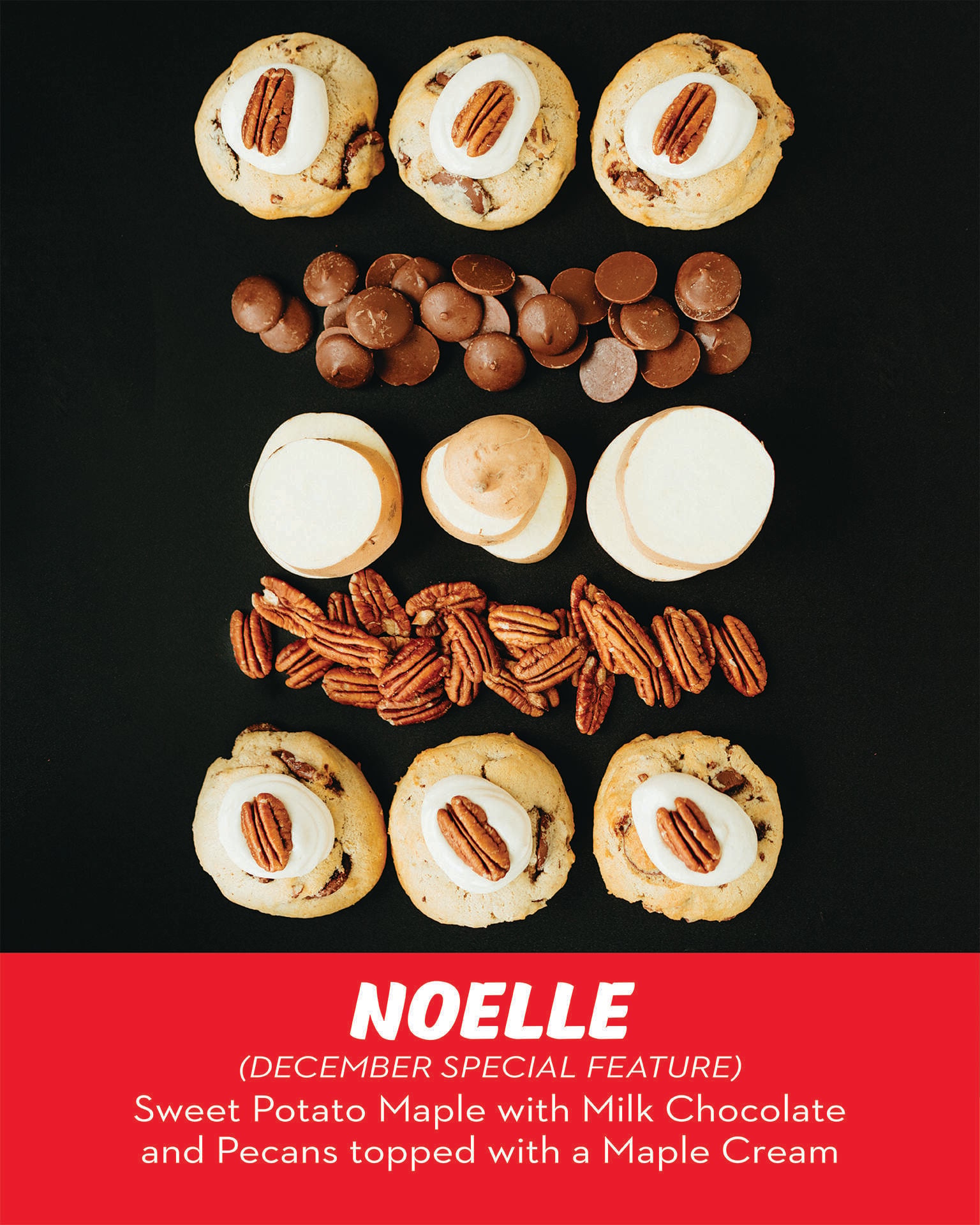 RubySnap Noelle Cookie Sweet Potato Maple with Milk Chocolate and Pecans topped with a Maple Cream