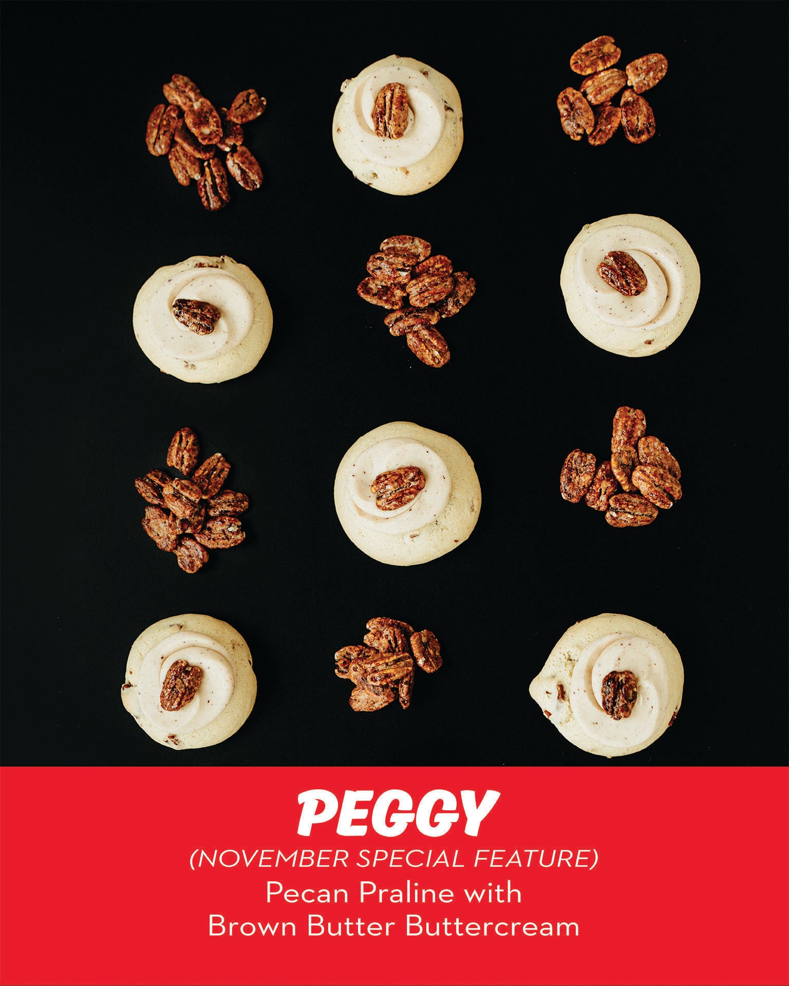 RubySnap Peggy cookie a praline pecan cookie with a brown butter, buttercram frosting