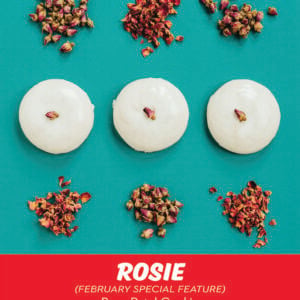 rose petal cookie topped with a rosewater glaze by RubySnap Fresh Cookies